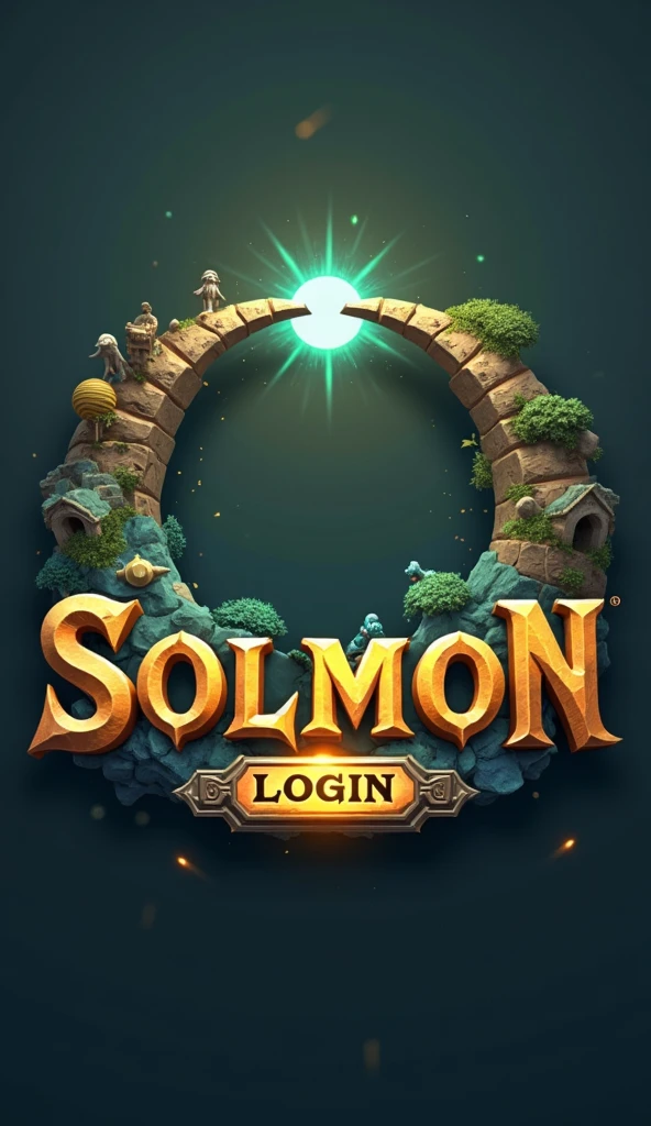 Design a visually engaging and immersive login menu for the SOLMON game, using a 3D stylized art style with a medieval elemental theme. The menu should be set within a mystical, ancient environment that reflects the game's elemental themes. The background should feature a swirling galaxy with hints of elemental energies—glowing embers, shimmering water, and vibrant earth tones—intertwined with ancient, weathered stone textures and runic symbols, creating a visually captivating scene.
At the center of the screen, place the SOLMON logo prominently, with the text rendered in a rich, gold color that exudes a sense of power and ancient wisdom. The logo should have a glowing, animated effect, reminiscent of a legendary artifact. Below the logo, include input fields for the username and password, designed with a medieval interface featuring stone-carved edges and subtle elemental accents.
Add a 'Login' button that stands out with a glowing aura, surrounded by ancient runes that pulse with energy, inviting the player to enter the game world. The button should have a metallic finish, giving it the appearance of a well-forged, enchanted item.
In the corners or subtly integrated into the background, include small, animated icons representing the different elemental creatures from the SOLMON universe. These icons should have a stylized, medieval look, with each representing fire, water, earth, and air elements in a way that adds to the overall theme without distracting from the central focus of the login menu.
Ensure the design is intuitive, user-friendly, and visually striking, creating an exciting and epic first impression that sets the tone for the SOLMON gaming experience