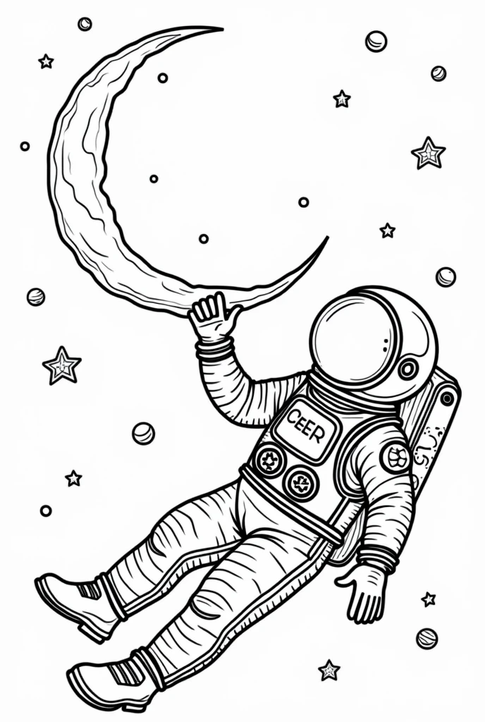Astronaut and crescent moon coloring page black and white high quality