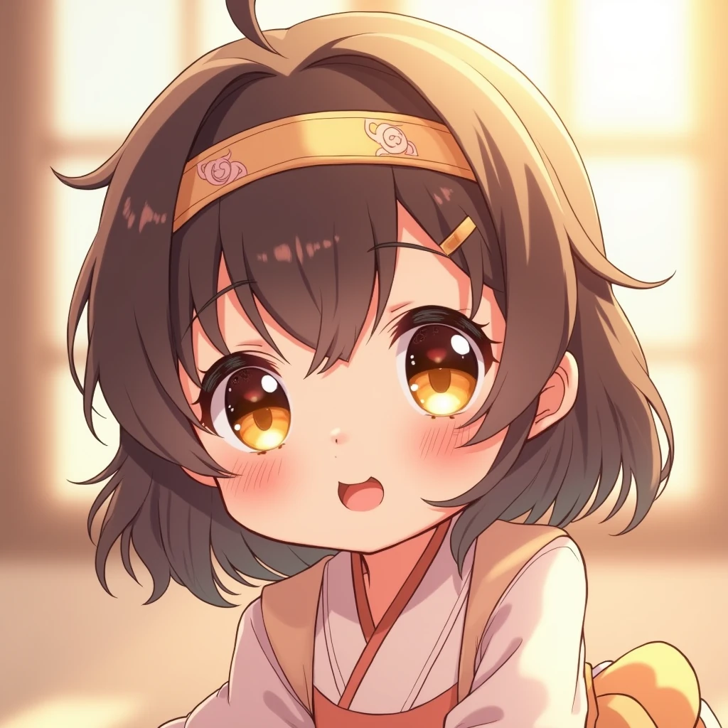 cute chibi girl, beautiful detailed eyes, beautiful detailed lips, extremely detailed face and features, perfectly smooth skin, rosy cheeks, long eyelashes, intricate hairstyle, headband, detailed clothing folds, (best quality,4k,8k,highres,masterpiece:1.2),ultra-detailed,(realistic,photorealistic,photo-realistic:1.37),highly detailed, warm lighting, soft focus, pastel colors, kawaii, anime style