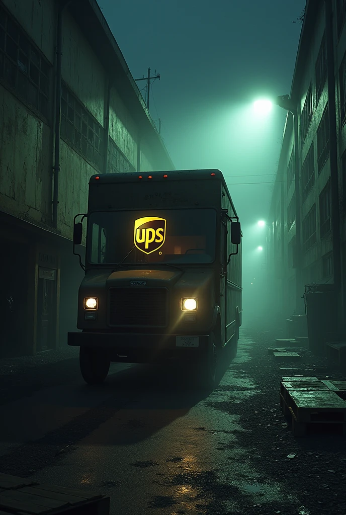 a ups truck outside of a warehouse, nightmare 