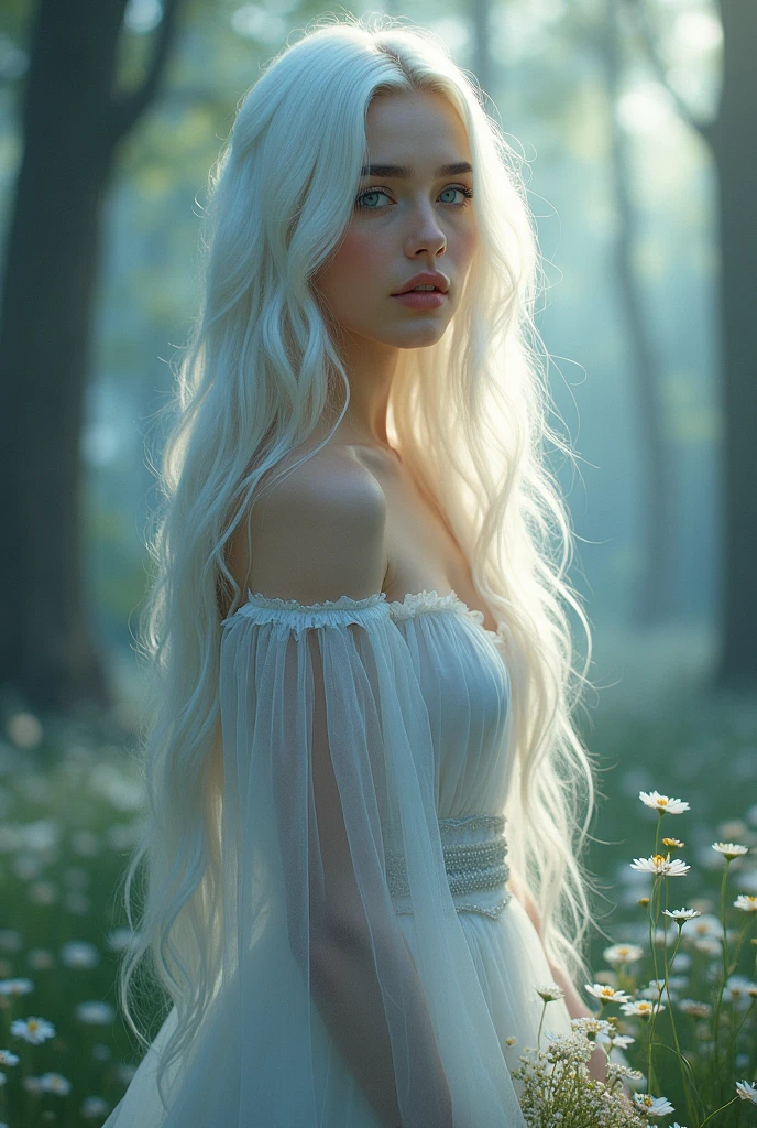 woman with blue eyes and white hair