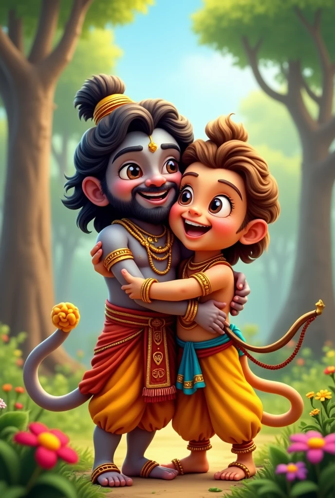 Lord ram hanuman hug together cartoon HD pic