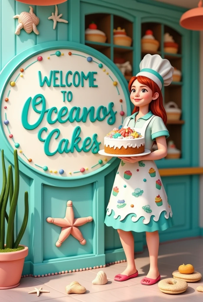  written WELCOME TO OCEANOS CAKES 