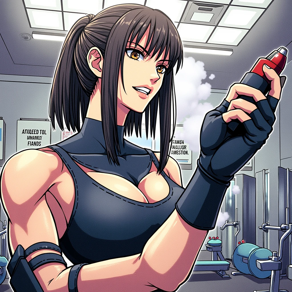 at gym, passing shaver on her hair, Final Fantasy Tifa