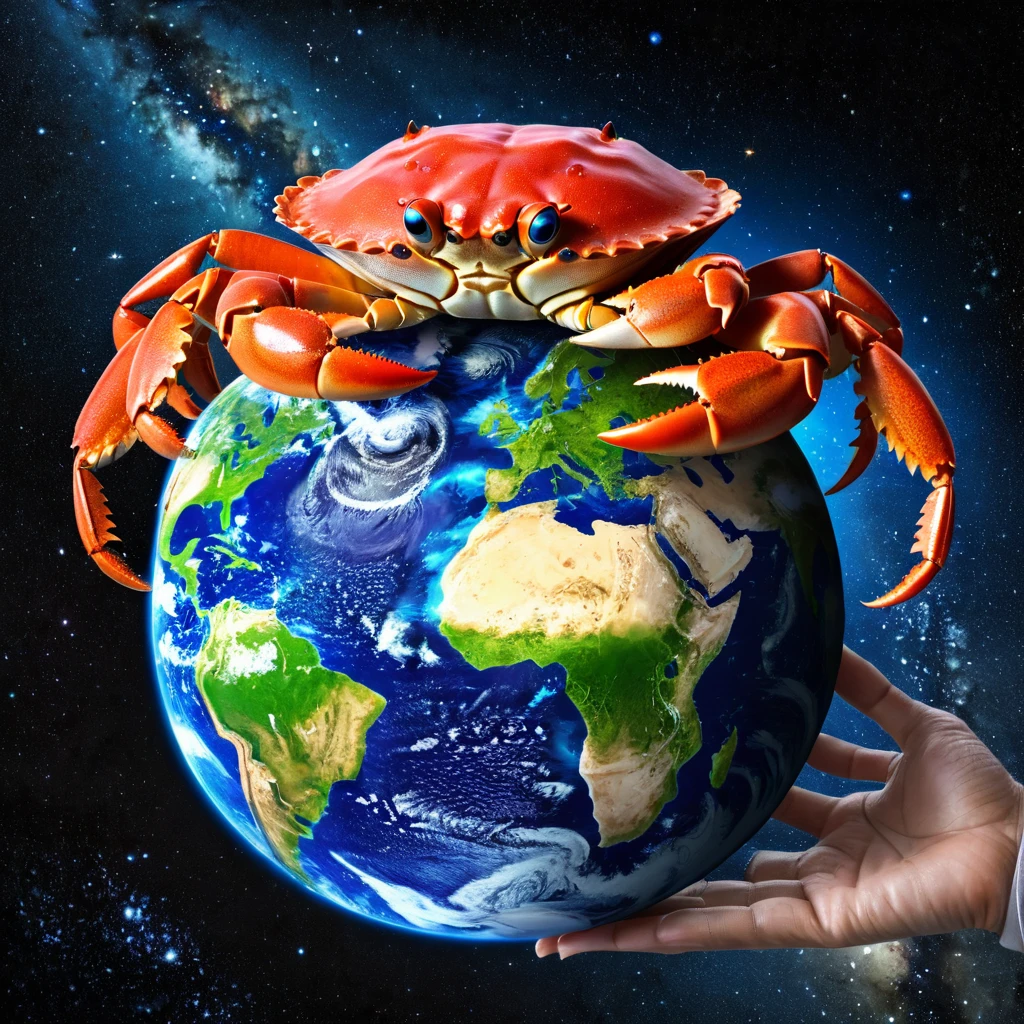 Cancerian Crab Holding Planet Earth in Space