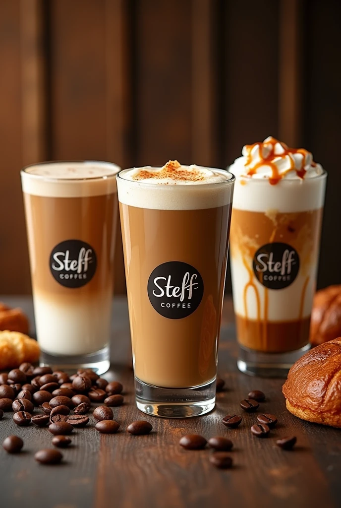 Take a picture of several types of coffee with the Steff Coffe logo.
