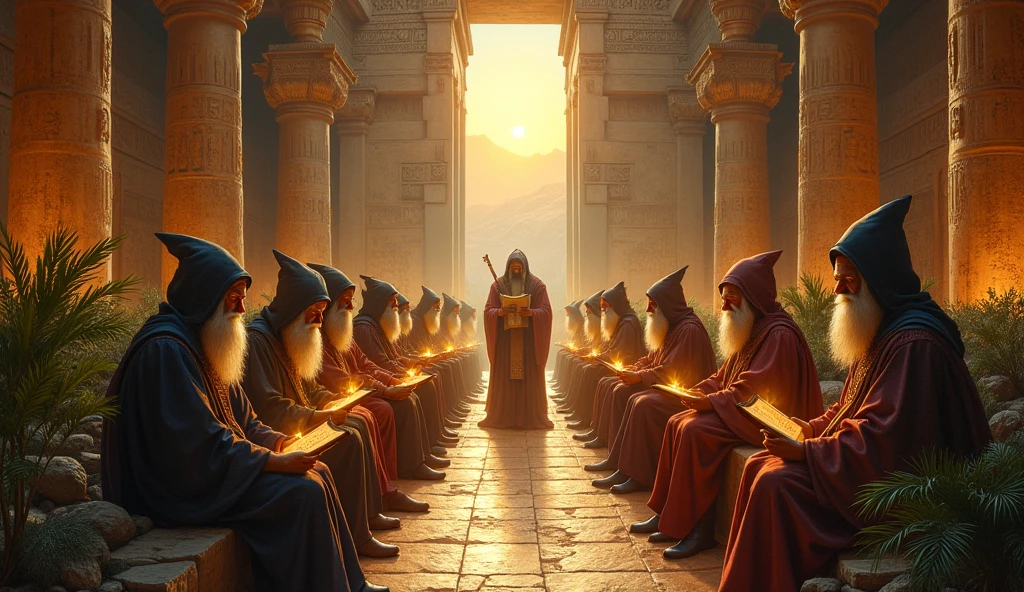 (oil painting) Babylonian priests, wise men and wizards gathered together