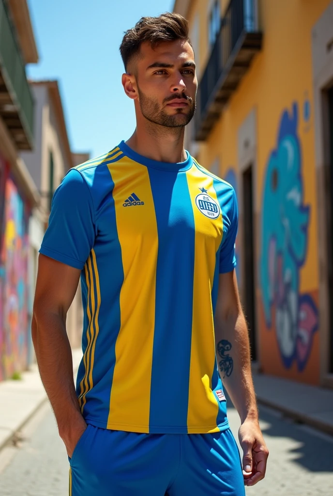 Male model wearing the new Boca Juniors jersey