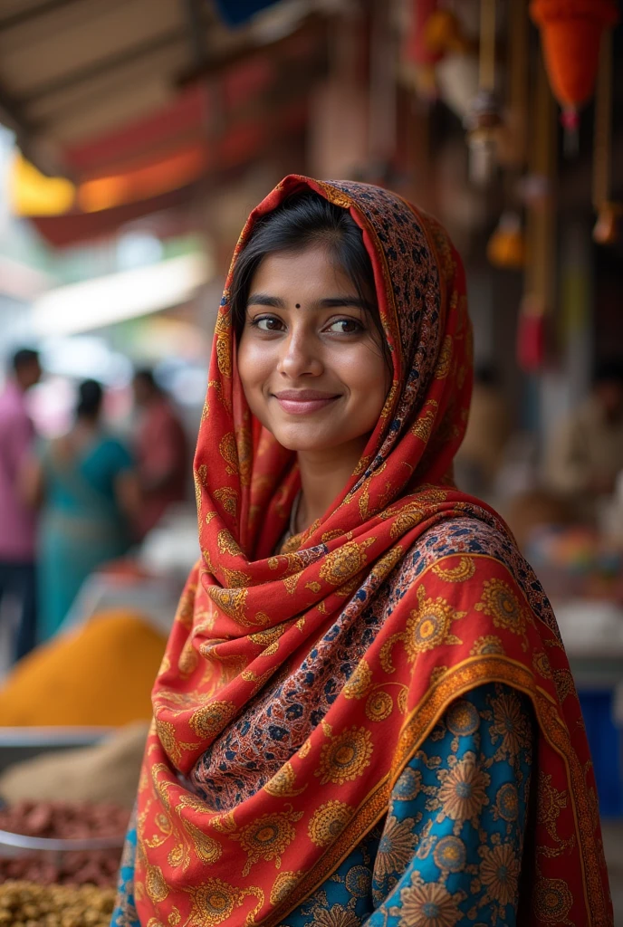 Realistic Indian beautiful muslim girl with hijab age 21, smiles