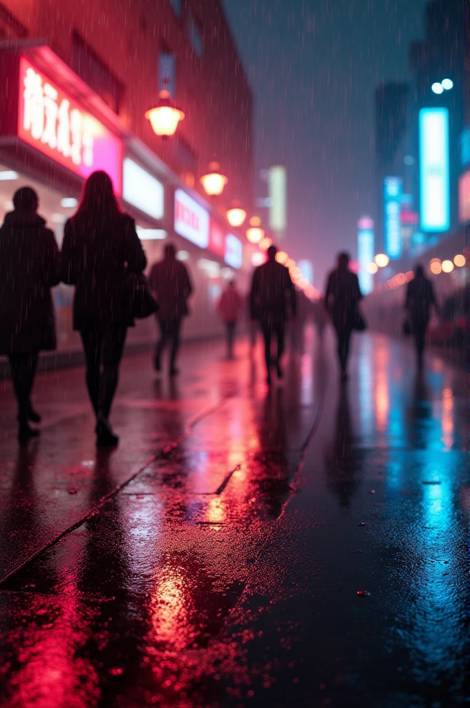 Rain blur photo with lights and blur rain mirror background