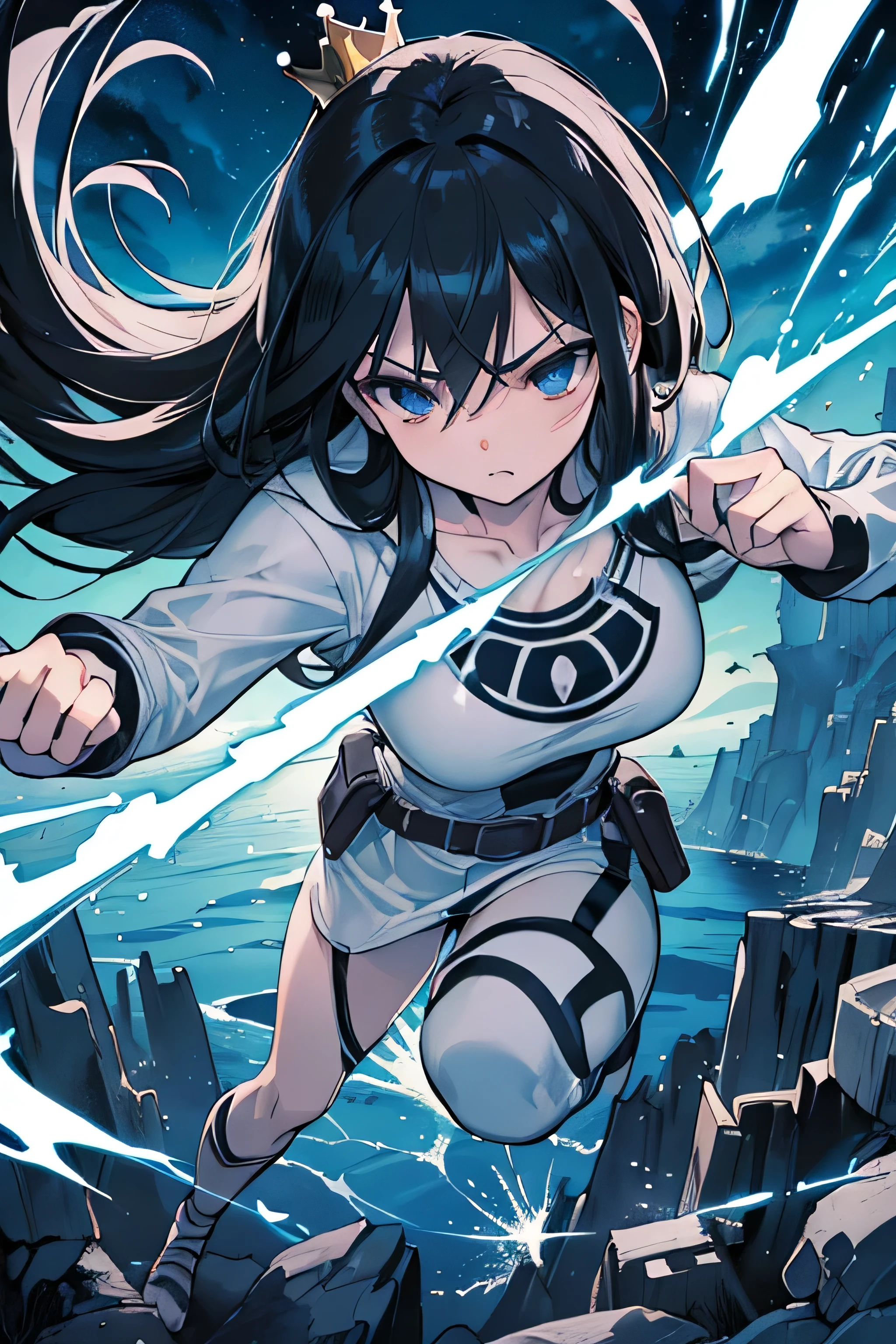 (((Highest quality)))、(((Ultra-detailed)))、(((masterpiece)))、(((comics)))、Close-up、Superhero、action、dynamic、Prisoner、Strong hit、Black and white Ra 22 bridges 66 crown belts Footprints, Far thunder, Pinnacles, Kaiji, Nightbush, sea of clouds, Blue strata full of thick circles drown the heavens