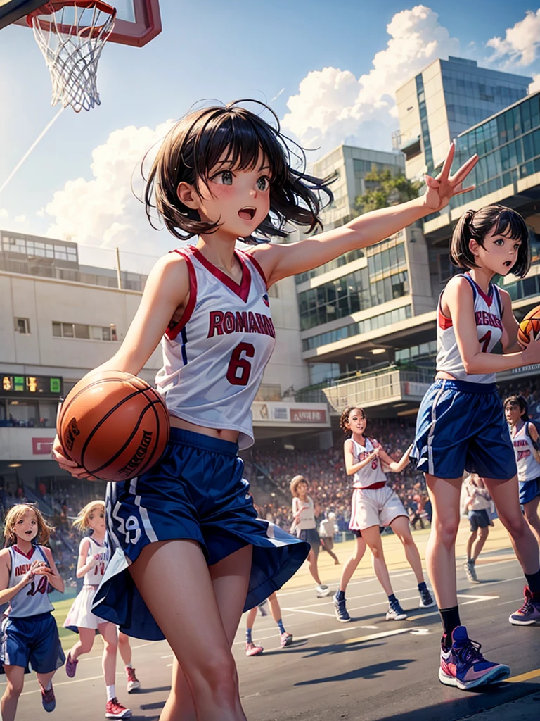 Girls playing basketbol