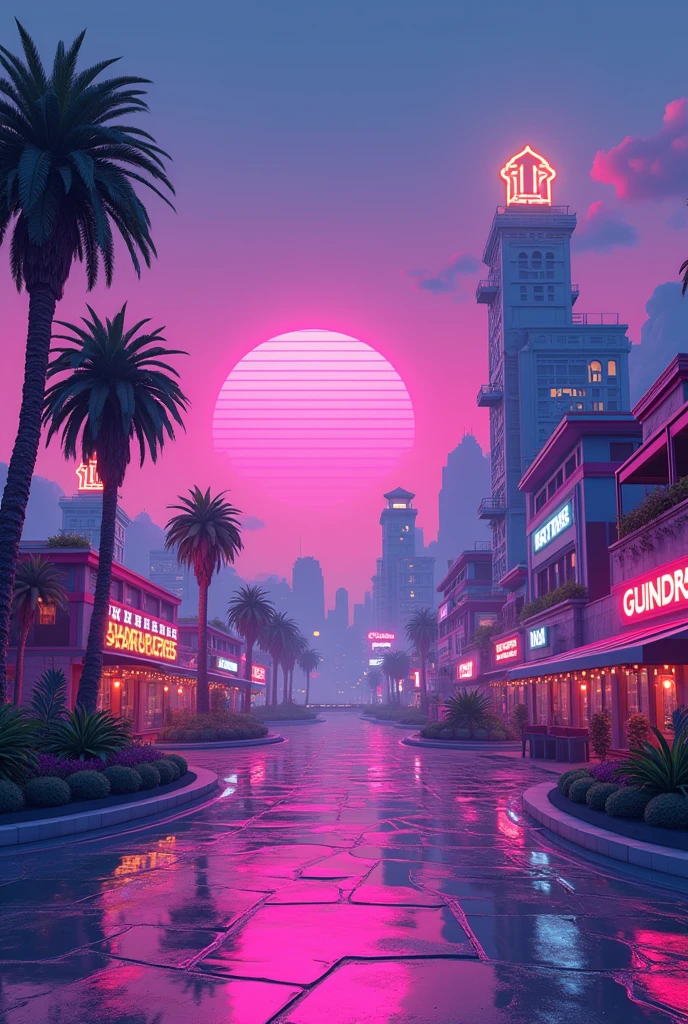 Pixel art tourist landscape. evening. 3D pixel art 4K wallpaper. Incredible pixel art detail. Pixel art. Vaporwave. Detailed Unreal Engine pixel art