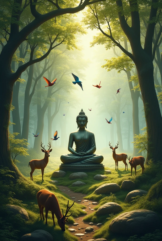 The Buddha stay in forest and have animals