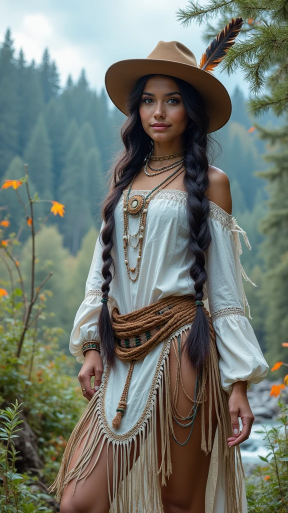 score_9, score_8_~ over, score_7_~ over, score_6_~ over, classification_clear, 1 girl, ((18 years:1.2)),(best quality,high resolution,Ultra - Detailed,In fact),Native American Ariana Grande,(wild indian native american:1.4), adult, full lips, big bright eyes, light blue eyes, ((rubio:1)), (cabello ondulado long trenzado nativo indio: 1.2), (female native american:1.4) ,(native indian feathers :1.4), (facial details: 1.5, bright blue eyes, beautiful face, pretty eyes, iris coating, labios delgados: 1.5, delgado, pale and sharp eyebrows, long, dark eyelashes, double tap),(Perfect hand detail : 1.4 ) , (forest background big leaves :1.4), (native american v2.1), (native american:1.4), (fondo desierto casa native american:1.4), (dynamic cowboy pose),(( beautiful american indian warrior:1.4), (beautiful american indian warrior: v2.1)) , (bright colors), (big stone background:1.4 ), (meadow background :1.4), (cloudy rain falling:1.4), (big meadow autumn :1.4), (vestidor native american:1.4), (Showing panties:1.4), (Realista v2.1), (complete anatomy), (big bust),( bottom river crystal water:1.4),( dynamic cowboy pose), (cinematic effect v2.1) 