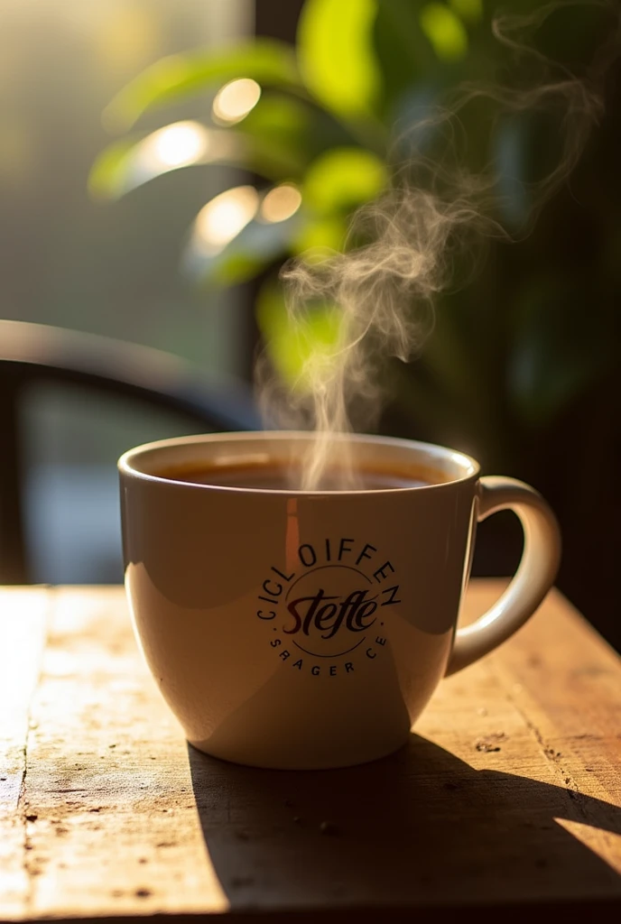 Take a photo of a coffee with the Steff Coffee logo.