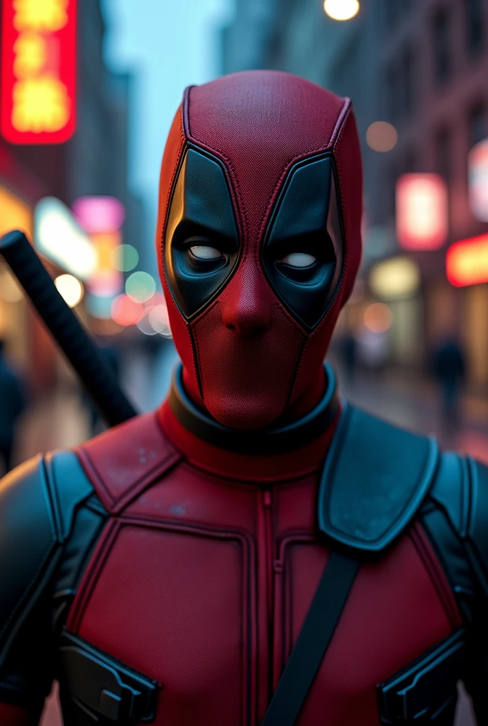 Headshot of Deadpool only, wearing a skull mask