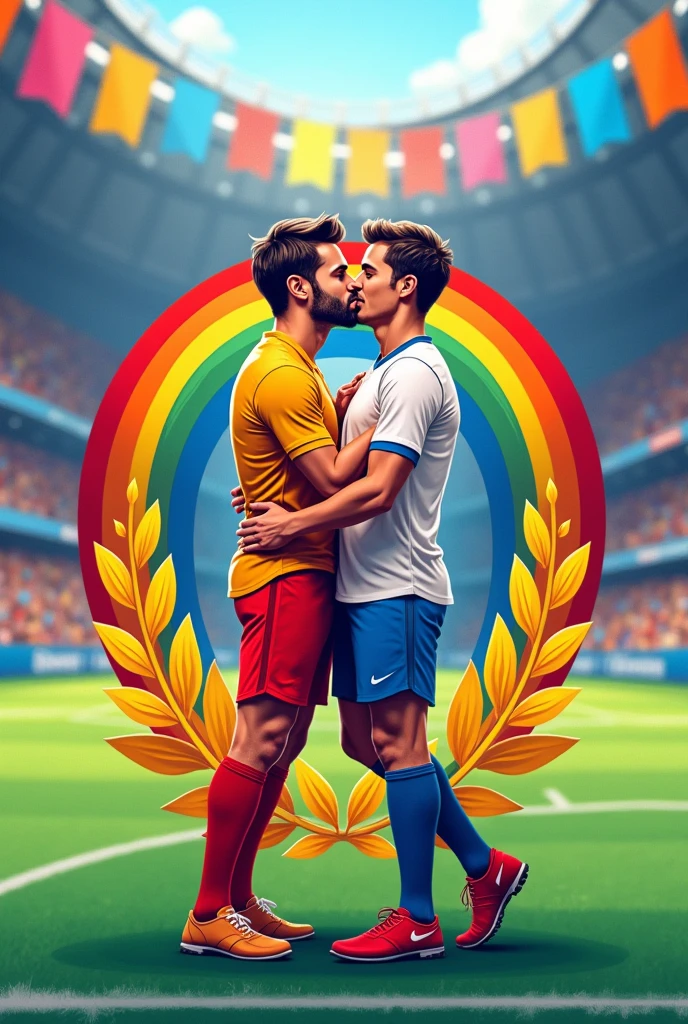 A crest of a football team called parkgay, add two men kissing in the logo