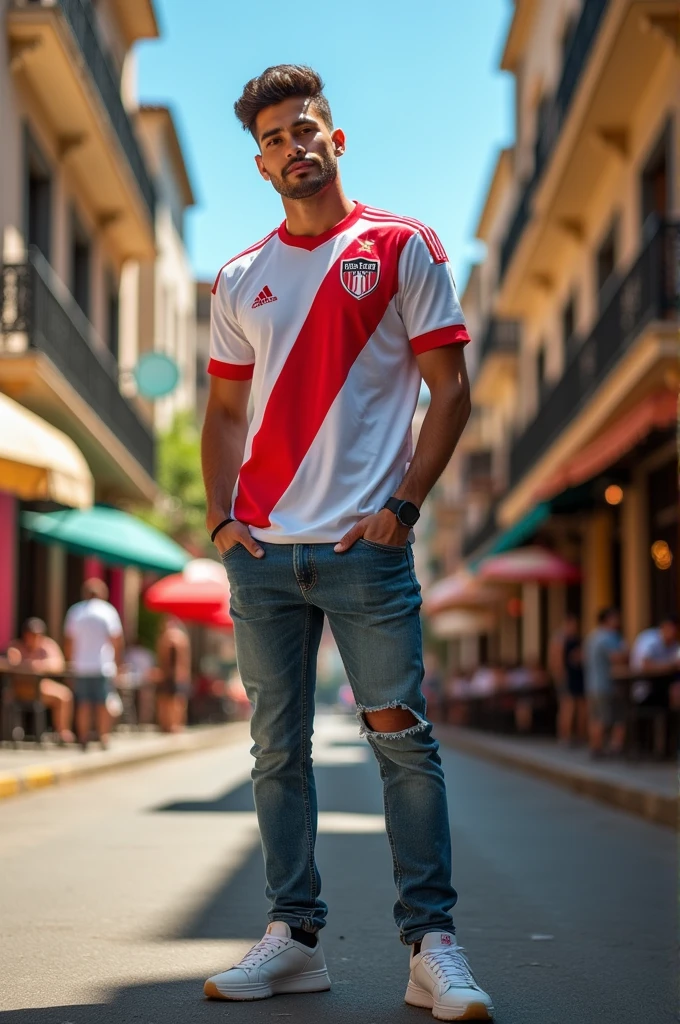 Male model wearing the River Plate jersey