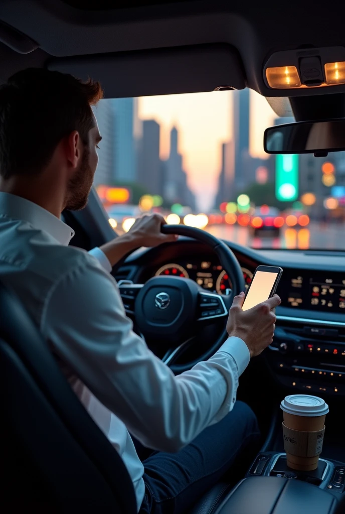 Man driving with his phone in hand