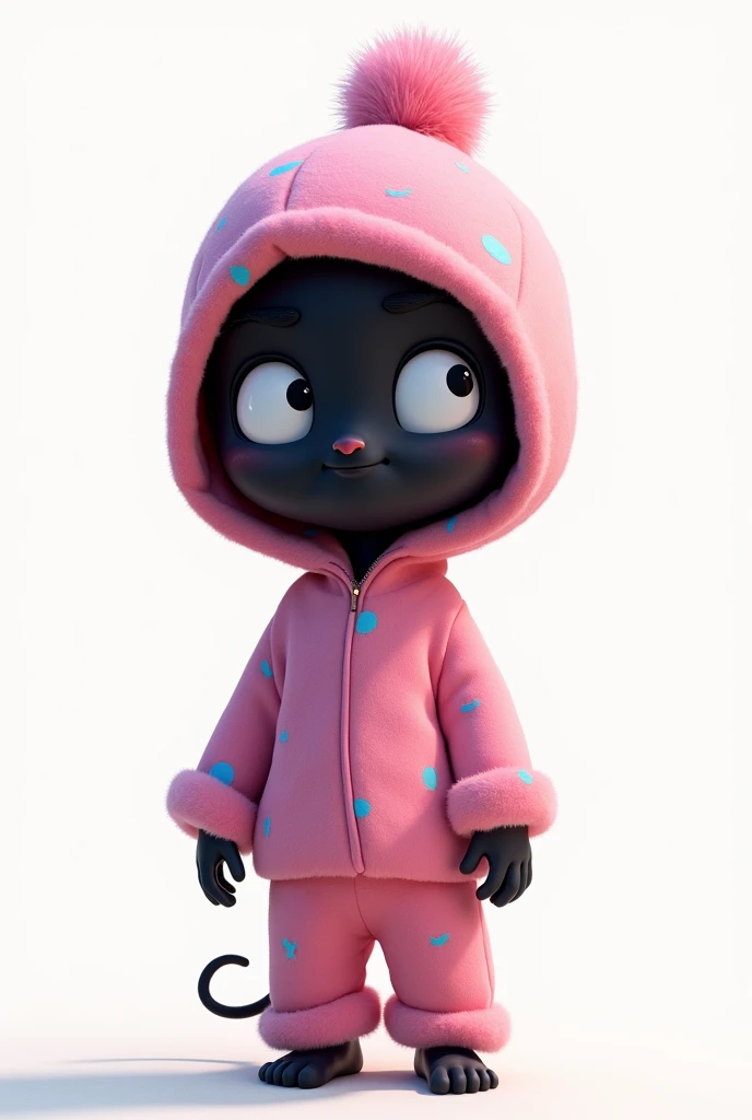 a dark one, wearing pink pajamas and a beanie on his head, disney pixar style drawing, the image has a white background (png)