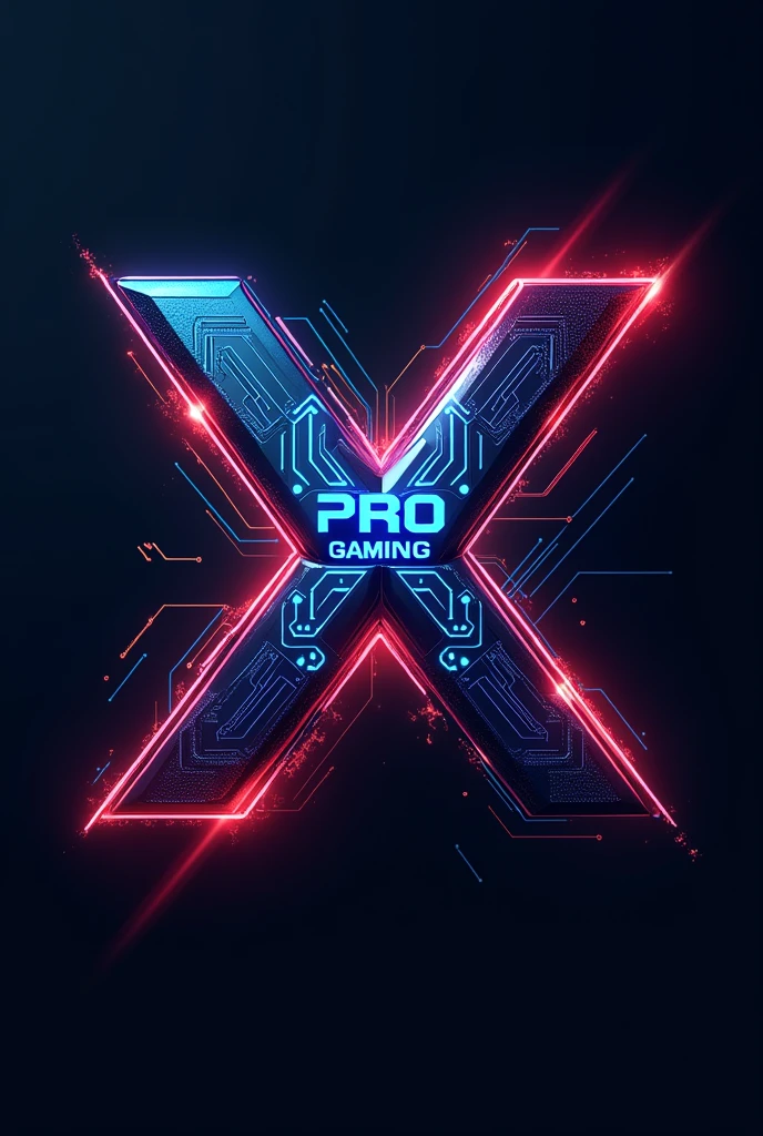 I want a crest for an esports team whose logo is a cybernetic X that evokes gamer culture, written PRO Gaming with a transparent background..