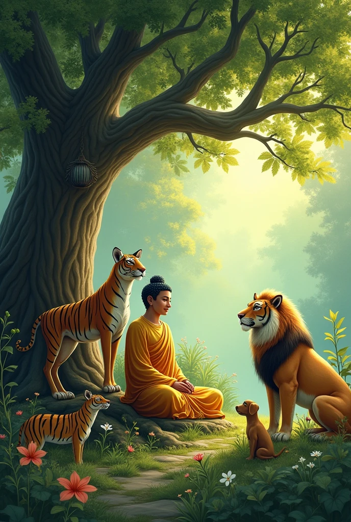 The Buddha and animals have as birth, dear , tiger , lion and dog in forest