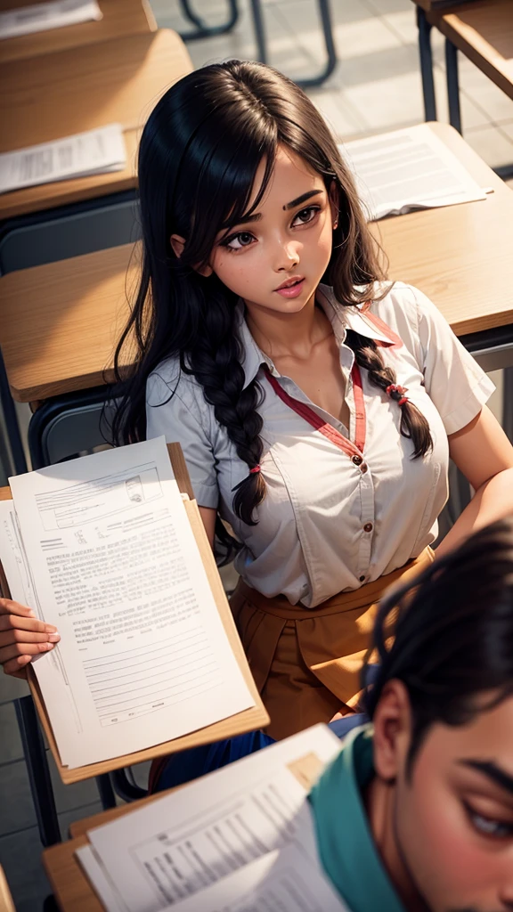 An illustration of a woman in Class teaching. In an indian class
