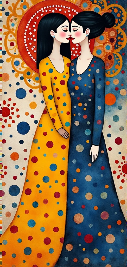 A watercolor combining elements of Post-Impressionism and Art Nouveau, inspired by the styles of Gustav Klimt, Yayoi Kusama, and Wassily Kandinsky