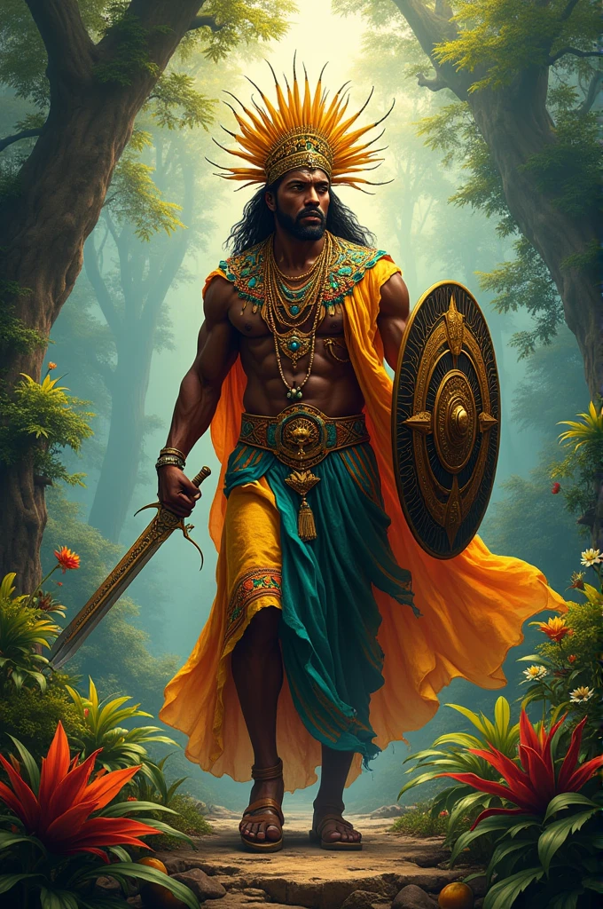 I would like an orisha character with a sword and shield in his hand 