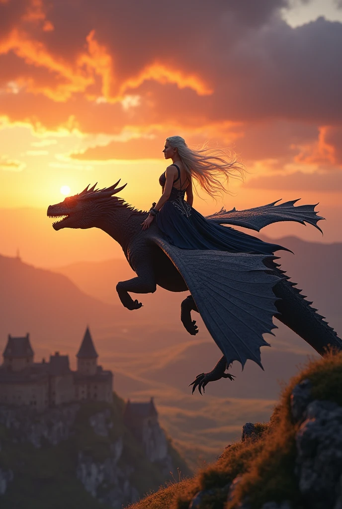 Daenerys Targaryen coming with a dragon 