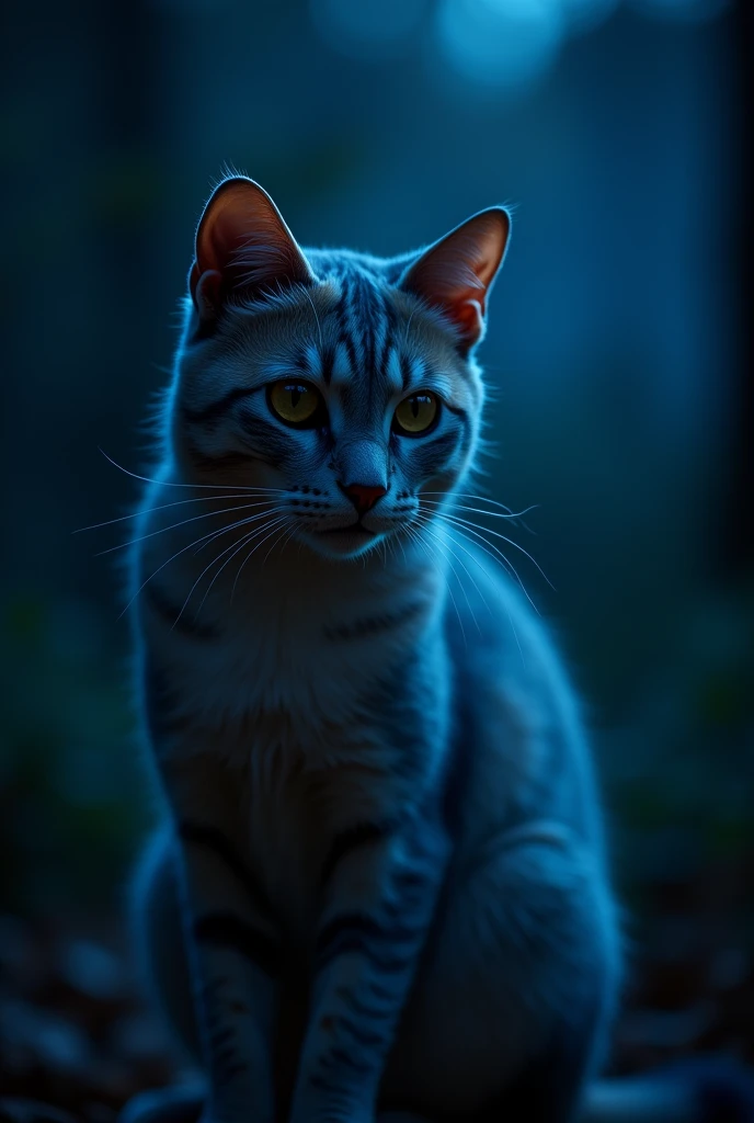Best quality, masterpiece, Ultra-high resolution, (realistically:1.5), RAW photos, 1 cat, Lovely, in the dark night, deep shadow, low pitch, Cold Light, Sexy look,Shoulder length straight bob hair,Slim,((naked,))