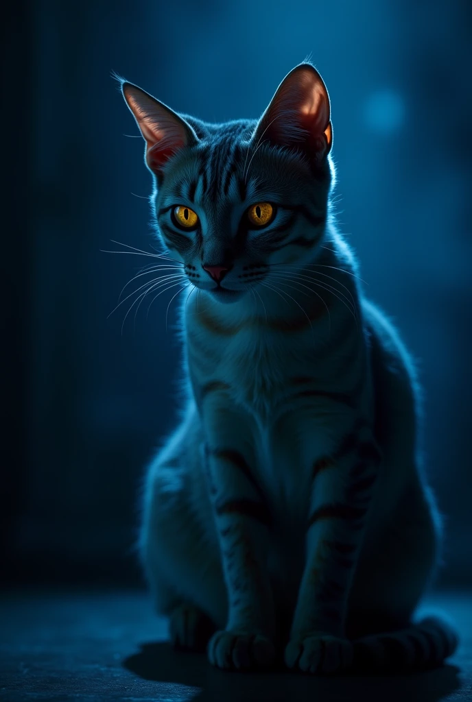 Best quality, masterpiece, Ultra-high resolution, (realistically:1.5), RAW photos, 1 cat, Lovely, in the dark night, deep shadow, low pitch, Cold Light, Sexy look,Shoulder length straight bob hair,Slim,((naked,))