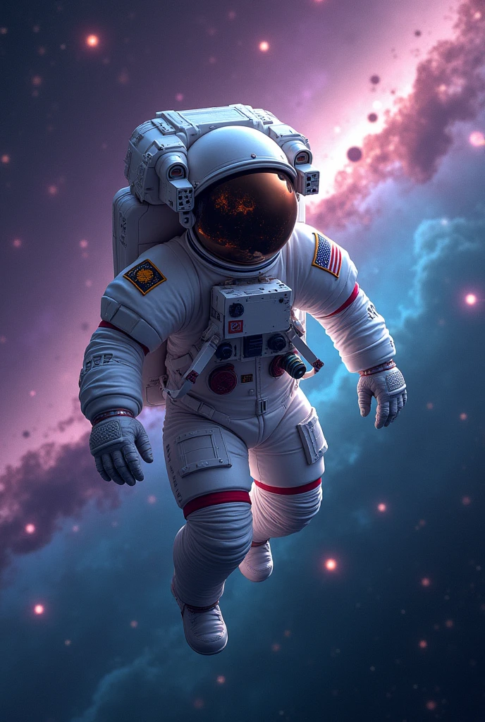 Astronaut lost in space with stars, galaxies and black holes