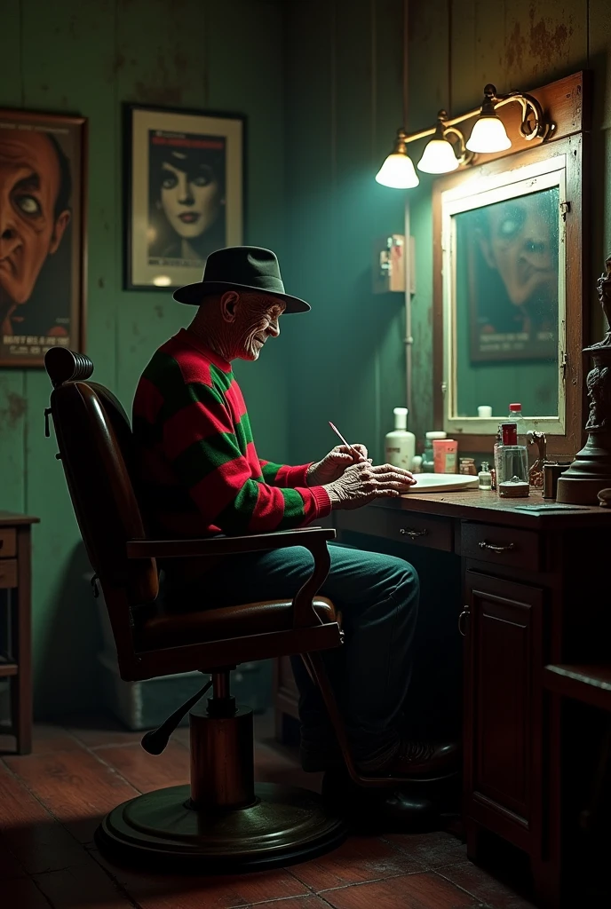 Freddy Krueger getting his nails done creepy
