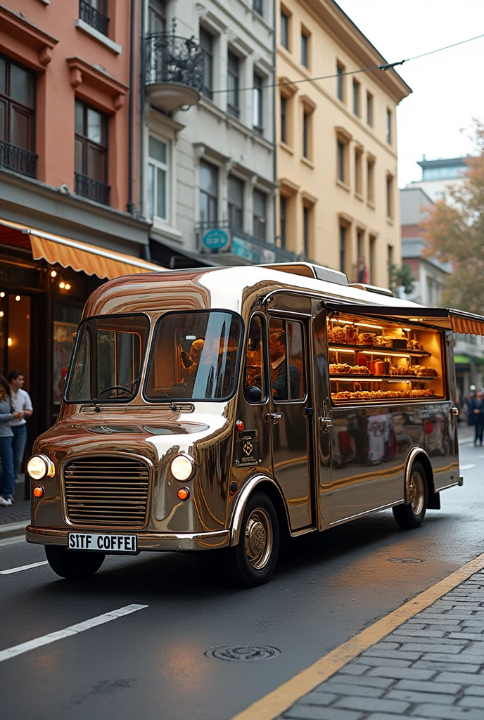 Make me a luxury truck that sells coffee and has the name Steff Coffee