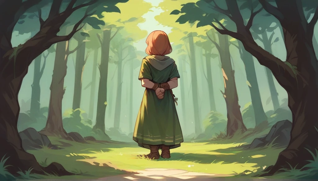 Princess imprisoned in forest. Tied hands behind back