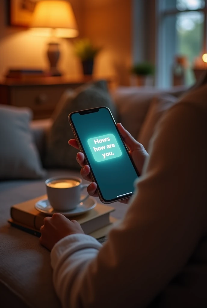 A phone screen lighting up with a message that reads, “Hey, just checking in. How are you?”