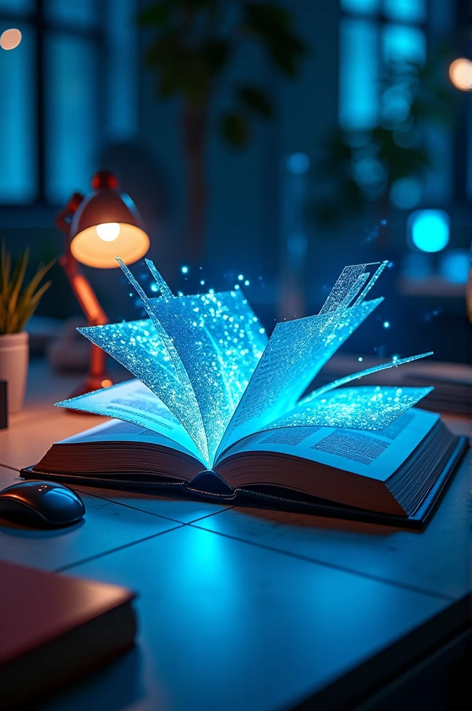 Book with technology and fluorescent blue color with effects