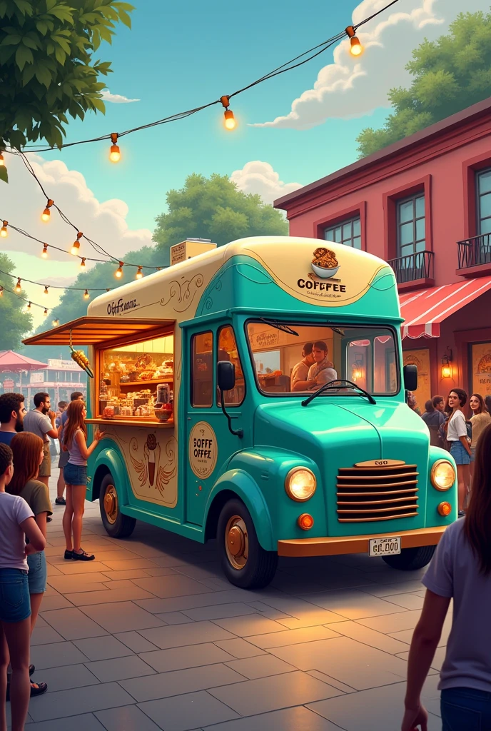 Make me a big and beautiful truck that sells coffee and is named Steff Coffe