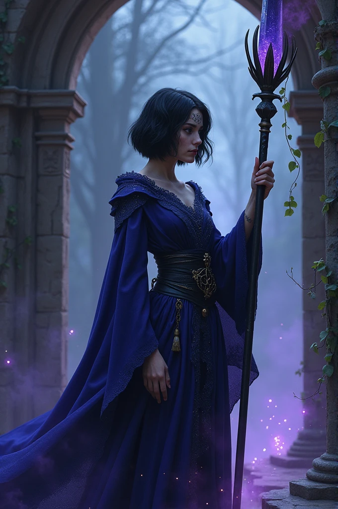 Half-elf, short black hair, warlock