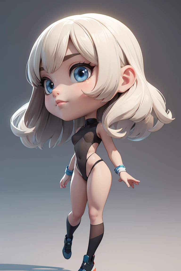 Generate a full-body 3D model of a female character with a modern and sleek anime-inspired design. The character should be in a T-pose with detailed mesh modeling, ready for animation or rigging. Focus on realistic proportions but with an exaggerated, stylized touch typical of anime. The character should have a defined hourglass figure with no clothing, showcasing the anatomy and musculature in a clean, smooth, and polished manner. Provide two views of the character: one from the front and one from the back. Include detailed facial features with large, expressive eyes and a complex hairstyle, possibly long and flowing. The overall aesthetic should be clean, sharp, and visually captivating, suitable for use in high-quality 3D animations or games.