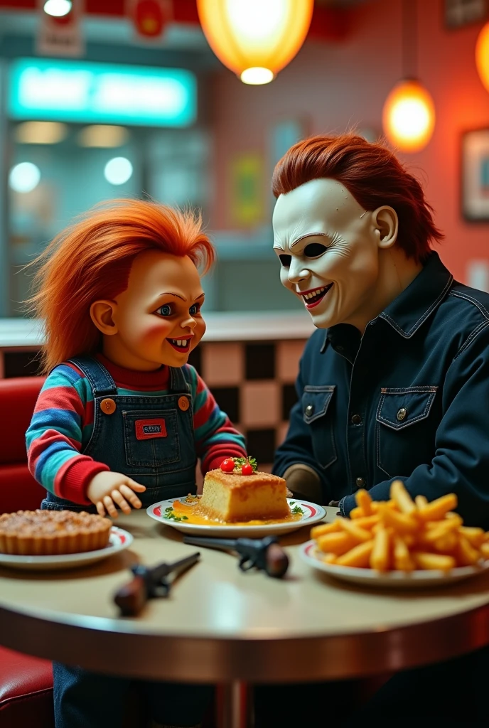 Chucky and Michael Myers eating lunch together 