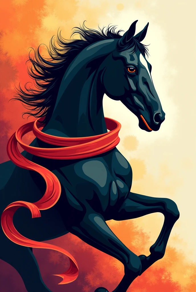 CREATE A MODERN COVER, WITH A HORSE AND A RIBBON AROUND IT IN VECTOR, with the title "Milongas". THE ARTWORK SHOULD BE 1080X1920p IN SIZE