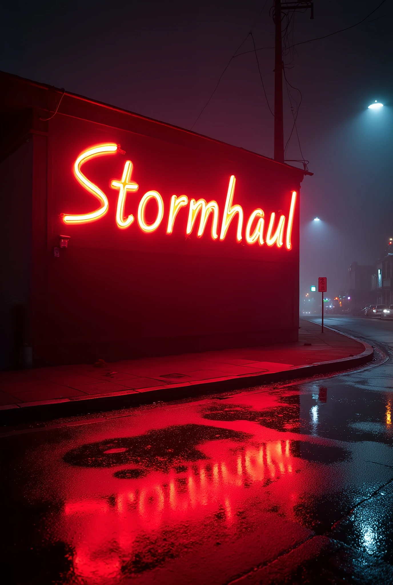 "stormhaul" écrit en néon en rouge et en noir. en image with 1200 by 480
