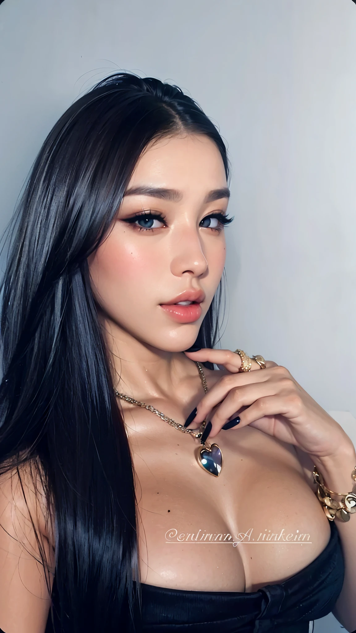 Mermaid eyes, sensuous, latina, Bblack hair, Asian