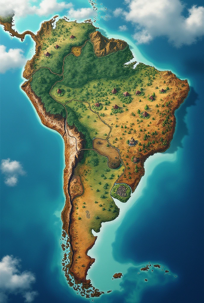 Make a fictional continent map that looks like Europe and South America
