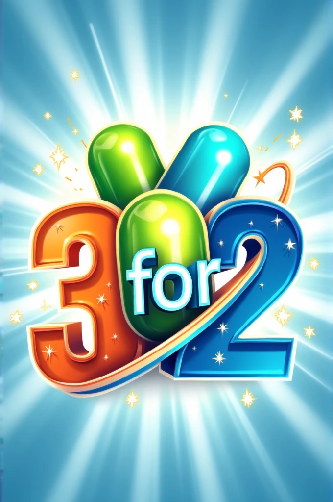 Can you make me a logo for a 3 for 2 promo on invigorating pills?