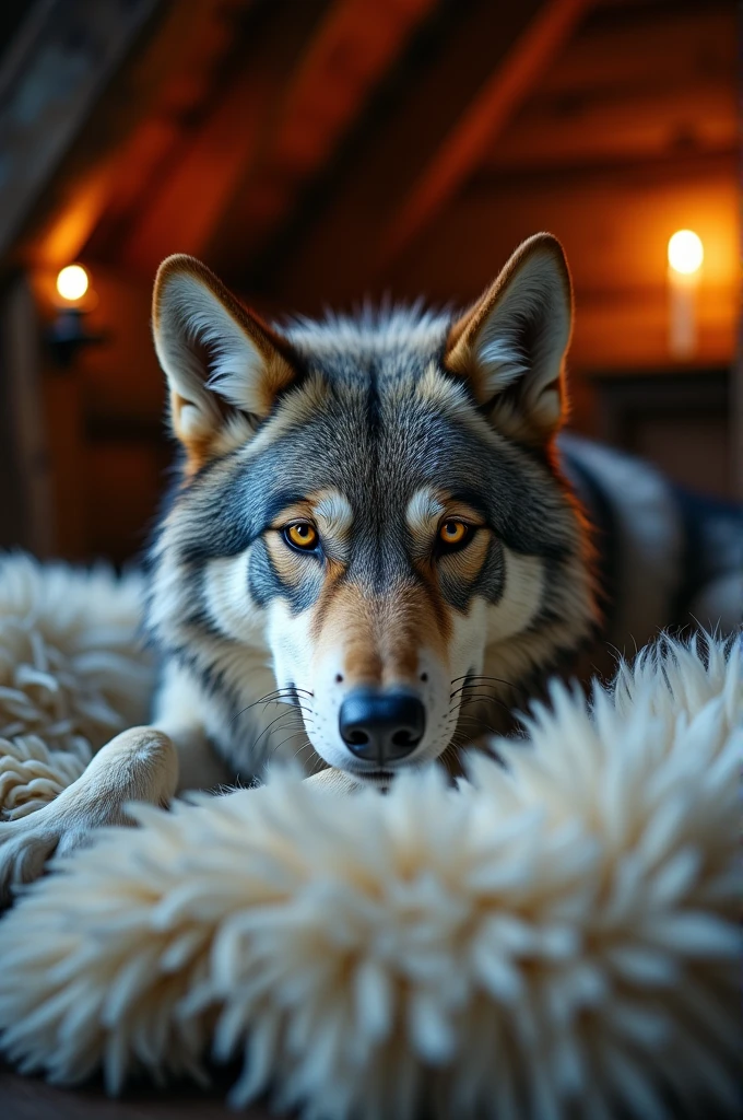 Wolf on sheep skin
