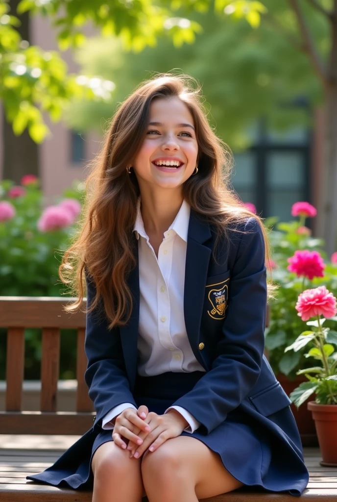 girl in school uniform sitting with miniskirt
